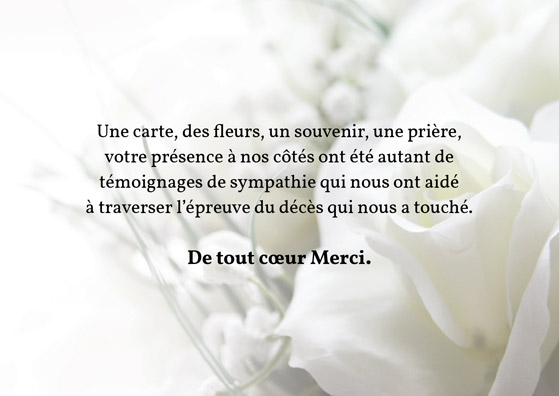 Carte remerciement condoléances pour un décès - Modèles et exemples texte  cartes remerciements condoléances